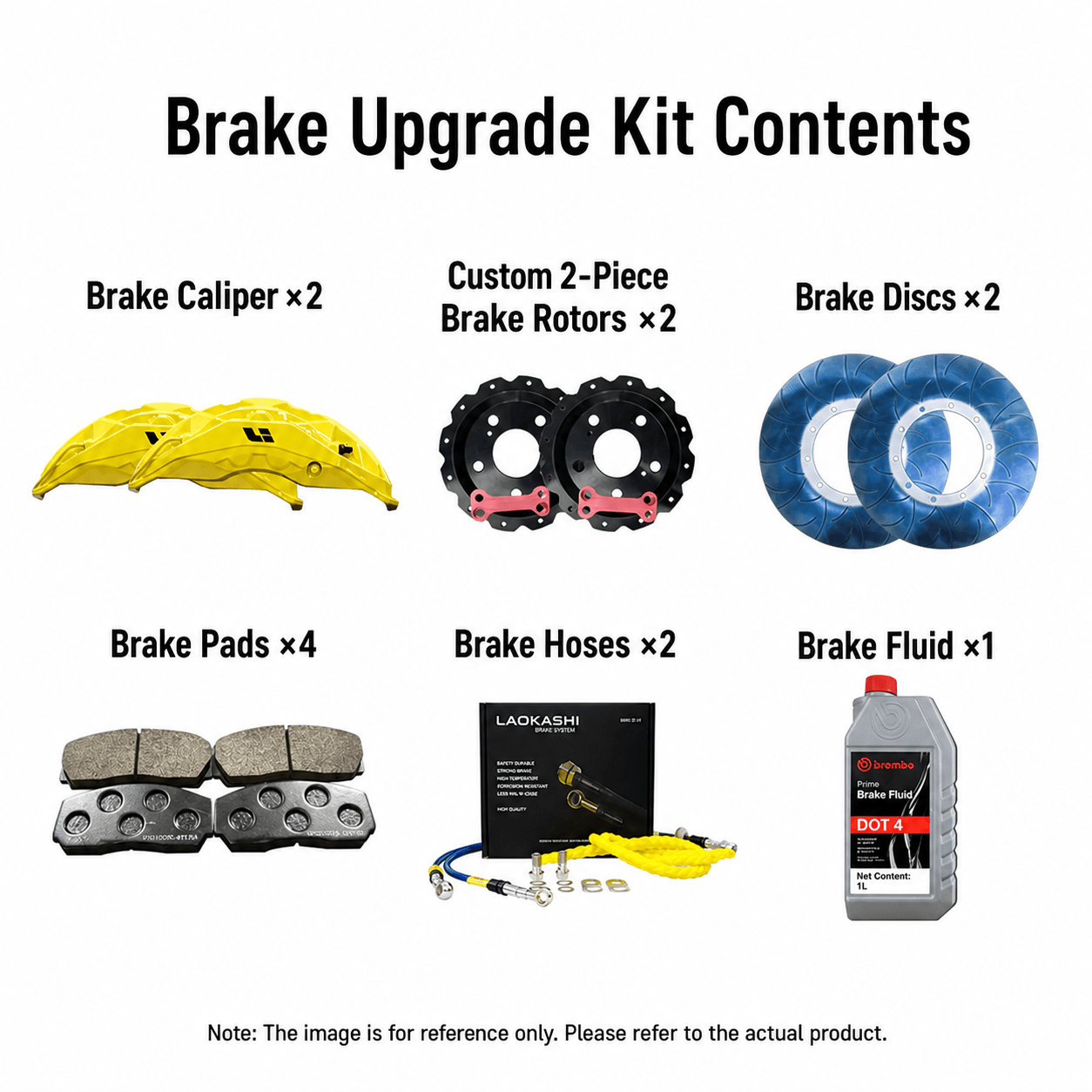 BMW brake caliper upgrade kit checklist with calipers rotors pads brackets and hardware