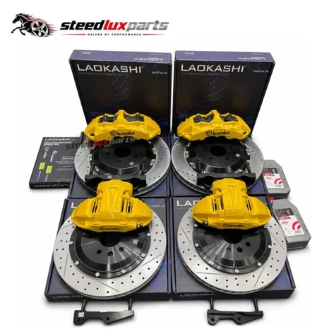 VIN matched brake caliper kit with custom brackets rotors and hoses