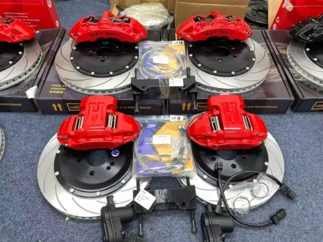 Rear electromechanical EPB brake caliper kit with rotors and custom brackets