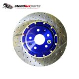 Toyota Harrier front brake caliper kit with two calipers, brackets, rotors, pads and hoses on a white background